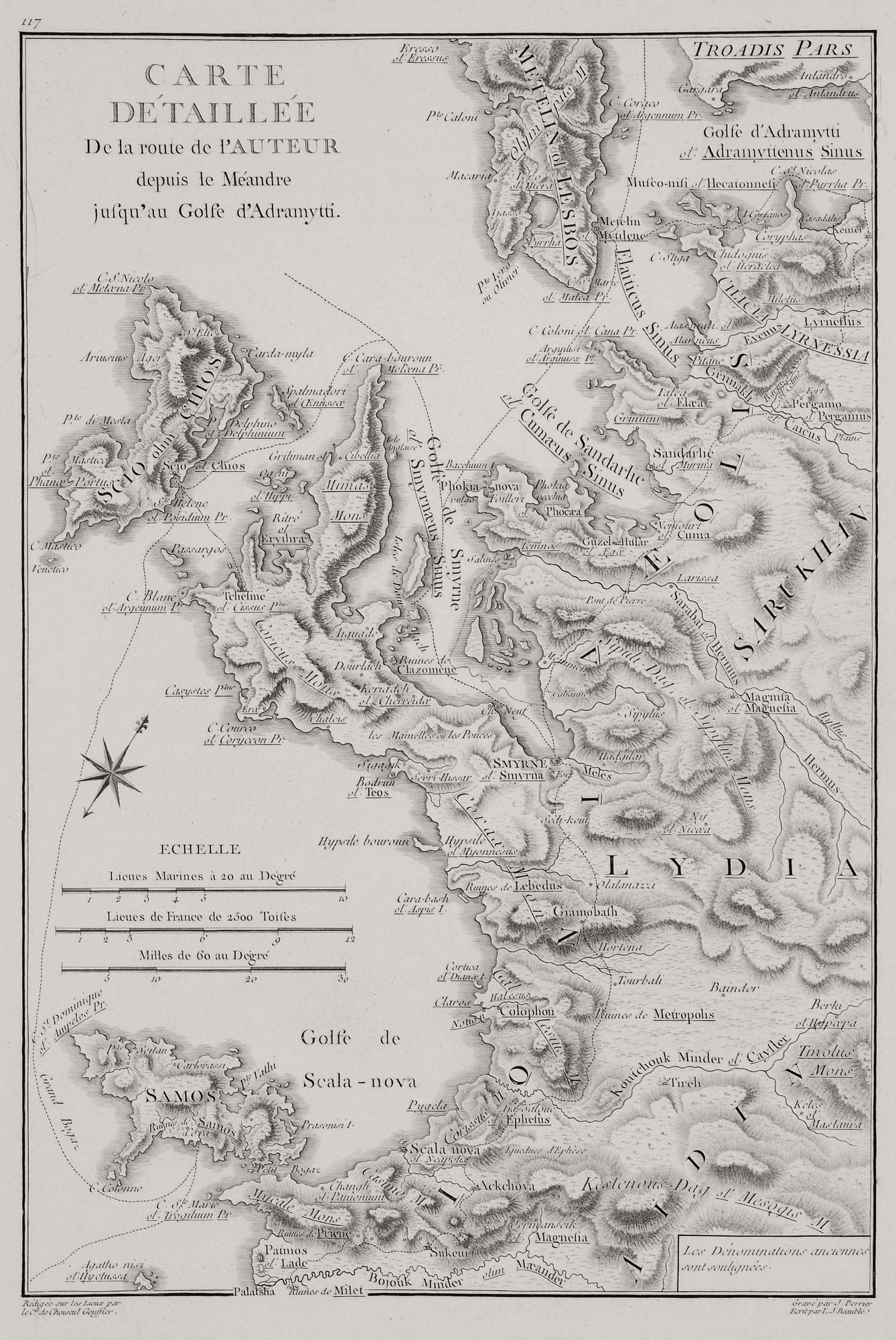 Copper engraving, "CARTE DE TAILLEE, De la route de PATEUR depuis le Meandre jusqu'au Golfe d' Adramytti", 1782