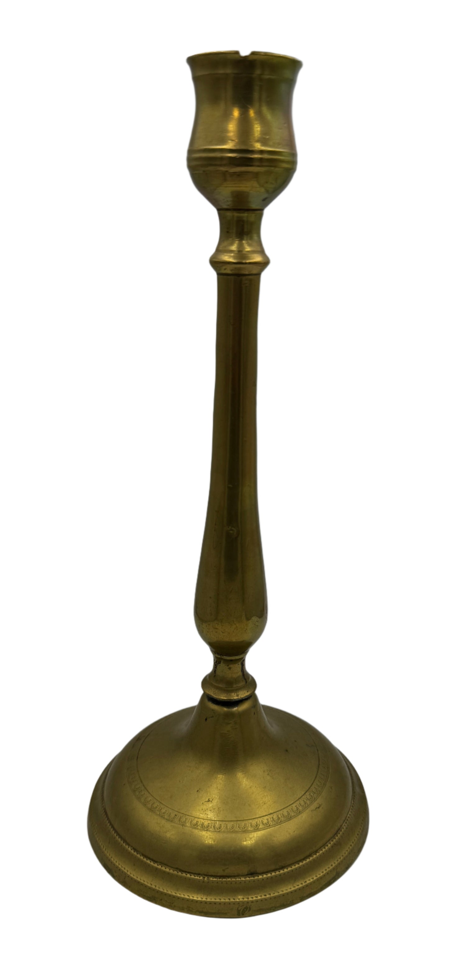 Antique 19th Century French Brass Candlestick with Elegant Tapered Column