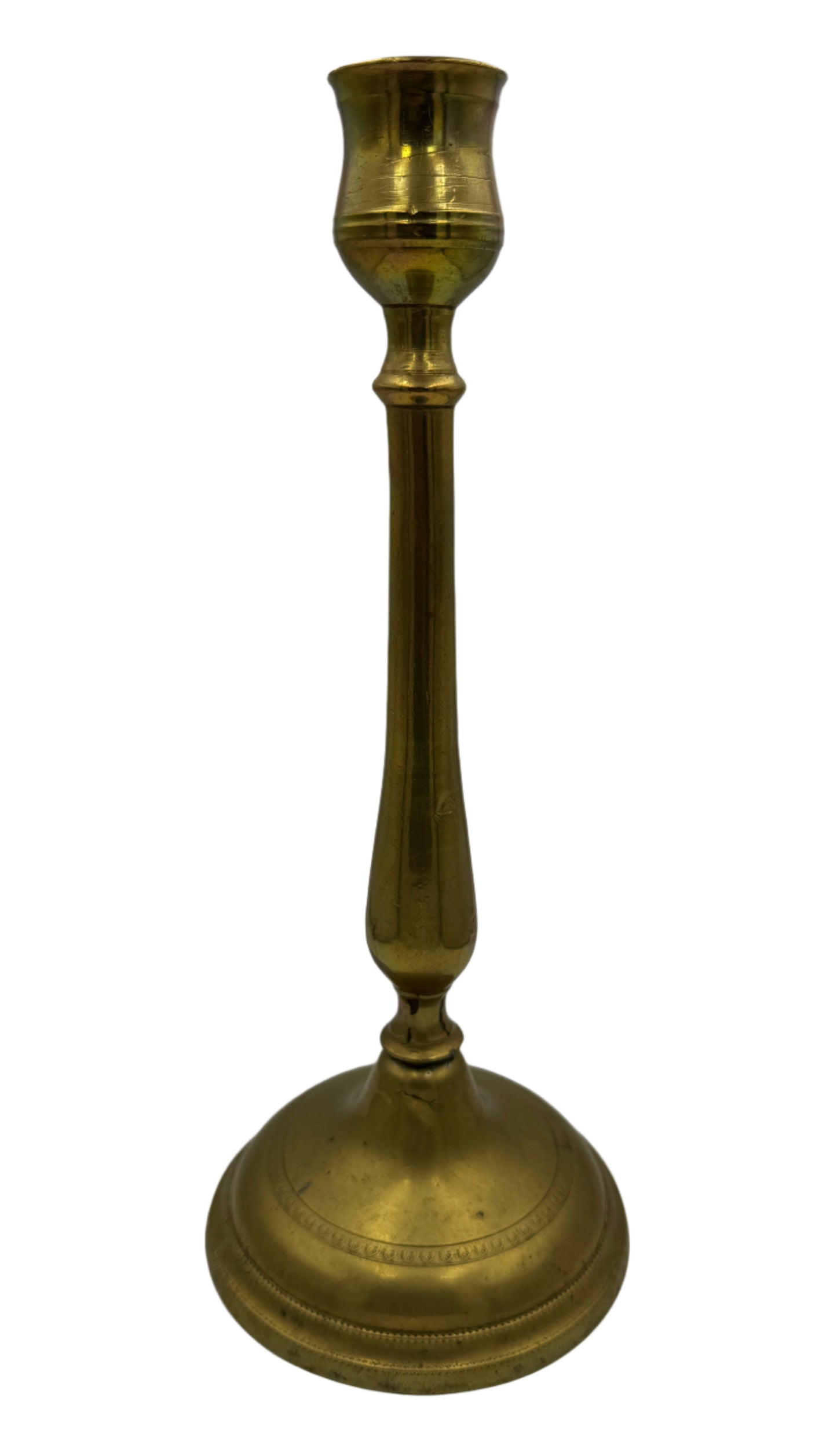 Antique 19th Century French Brass Candlestick with Elegant Tapered Column