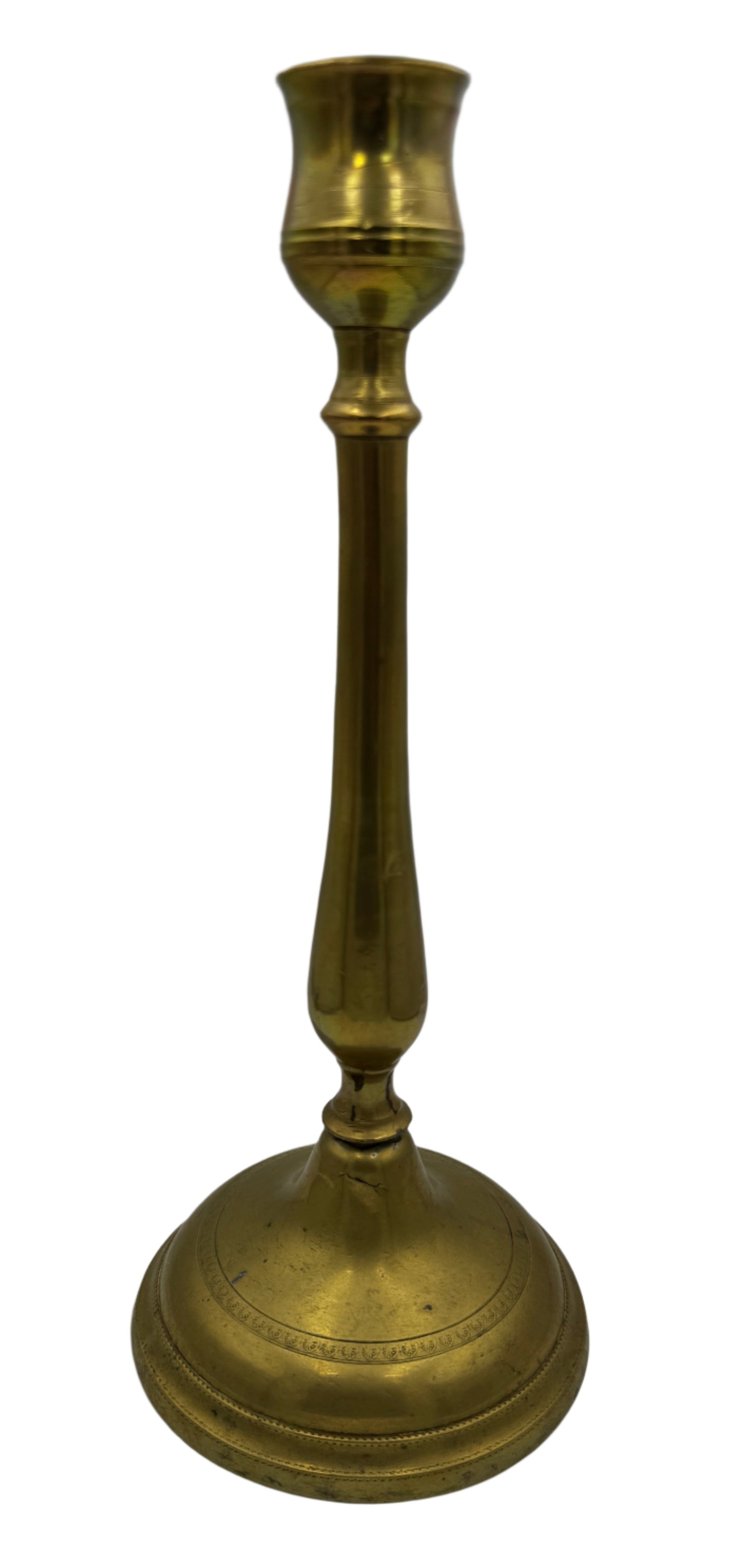Antique 19th Century French Brass Candlestick with Elegant Tapered Column