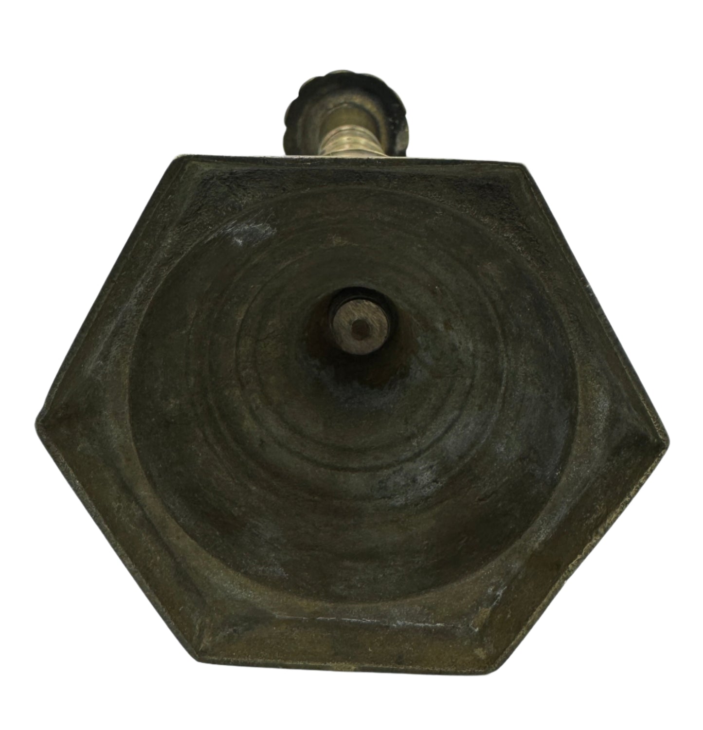 Antique 18th Century French Brass Candlestick with Scalloped Drip Pan