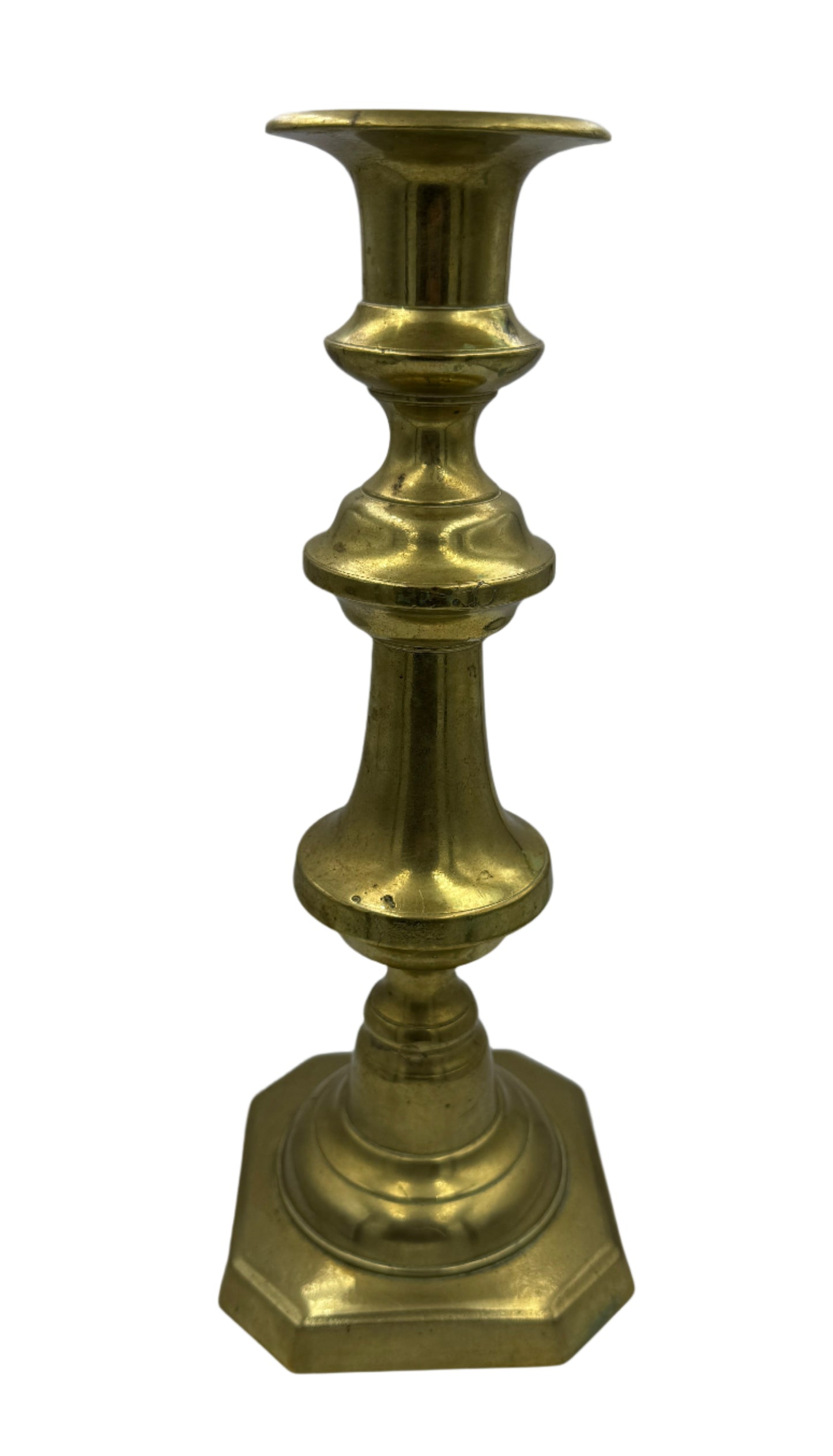Antique 19th Century Brass Candlestick with Octagonal Base