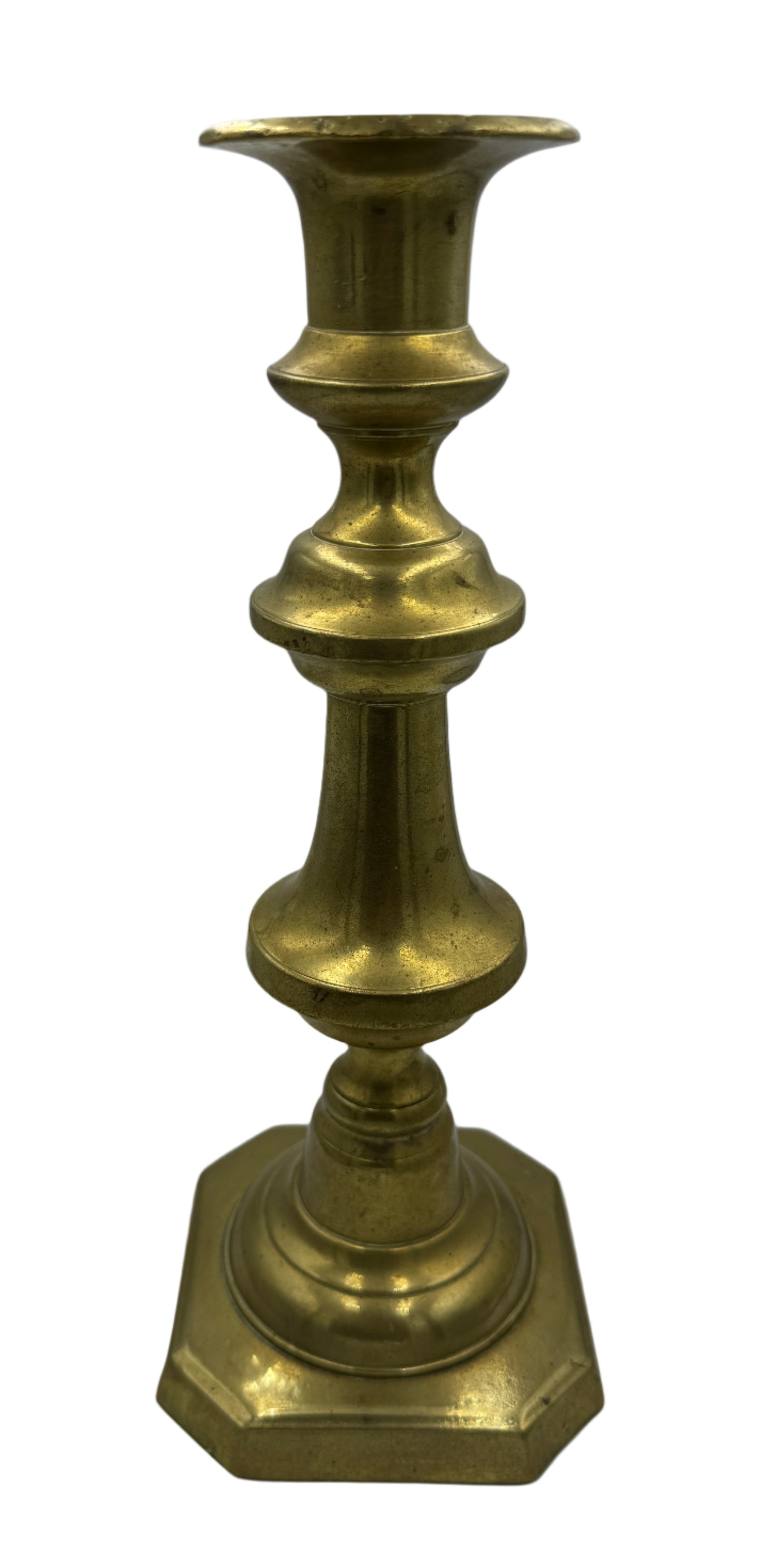 Antique 19th Century Brass Candlestick with Octagonal Base