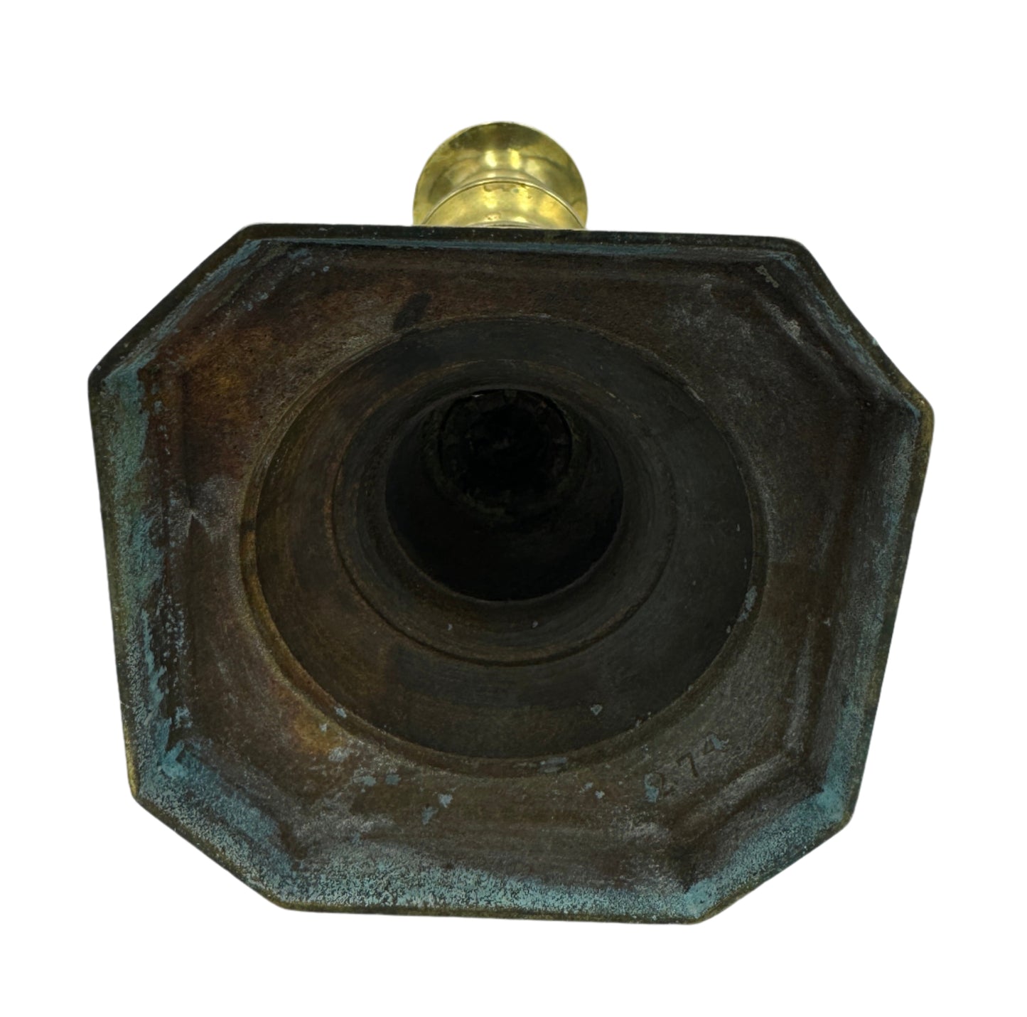 Antique 19th Century Brass Candlestick with Octagonal Base