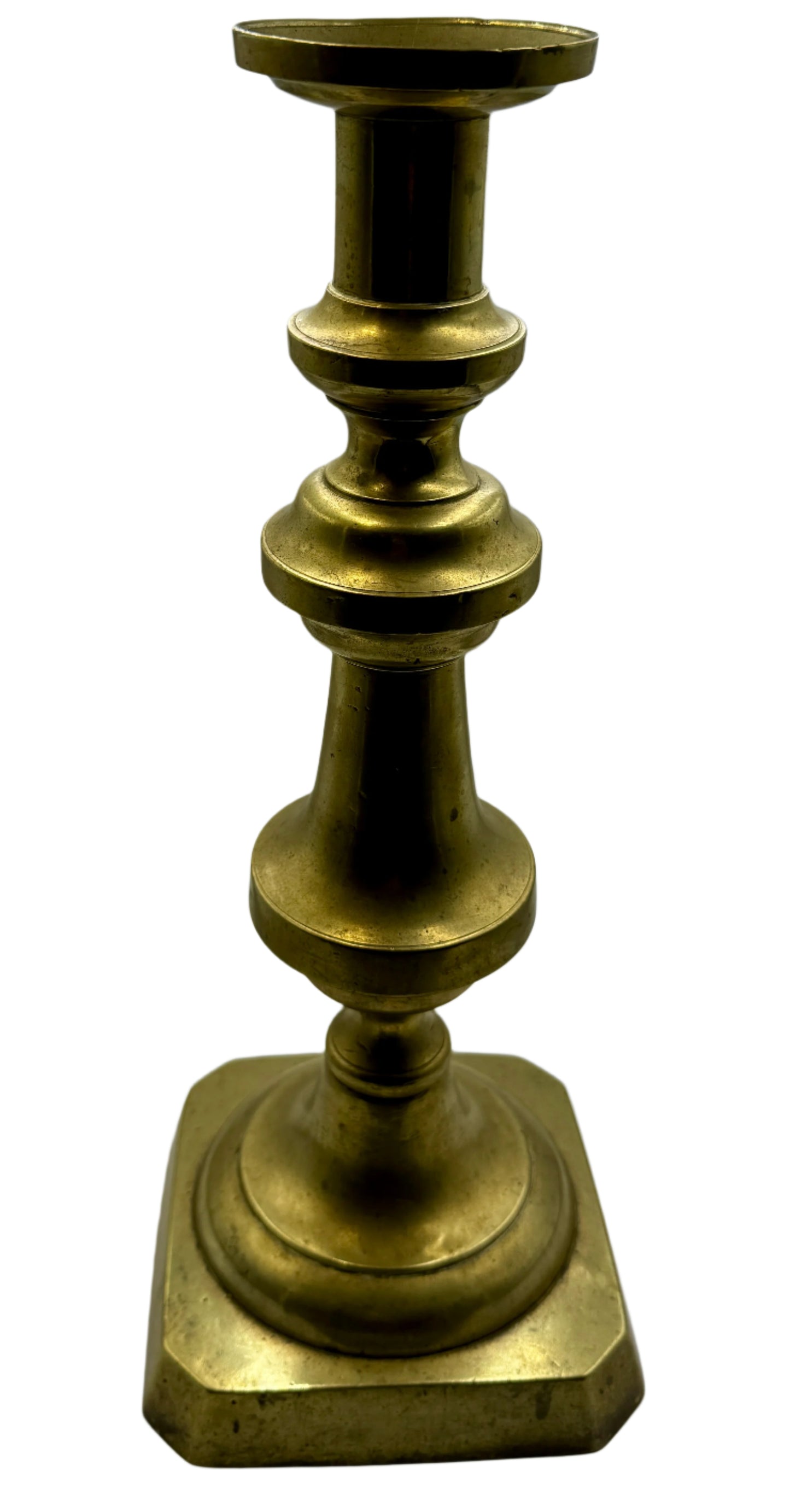 Antique 19th Century English Brass Candlestick with Square Base