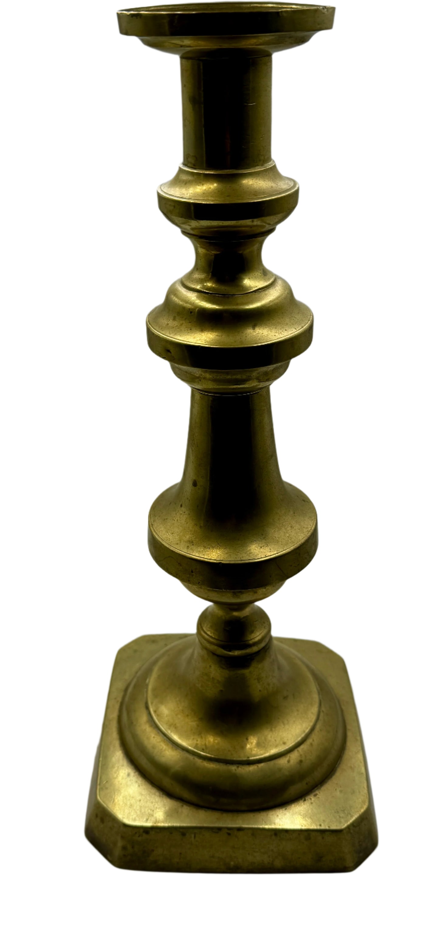 Antique 19th Century English Brass Candlestick with Square Base