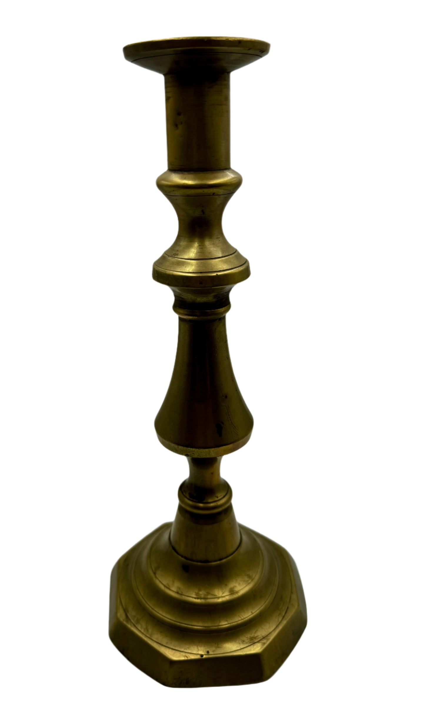 Antique 19th Century English Brass Candlestick with Octagonal Base