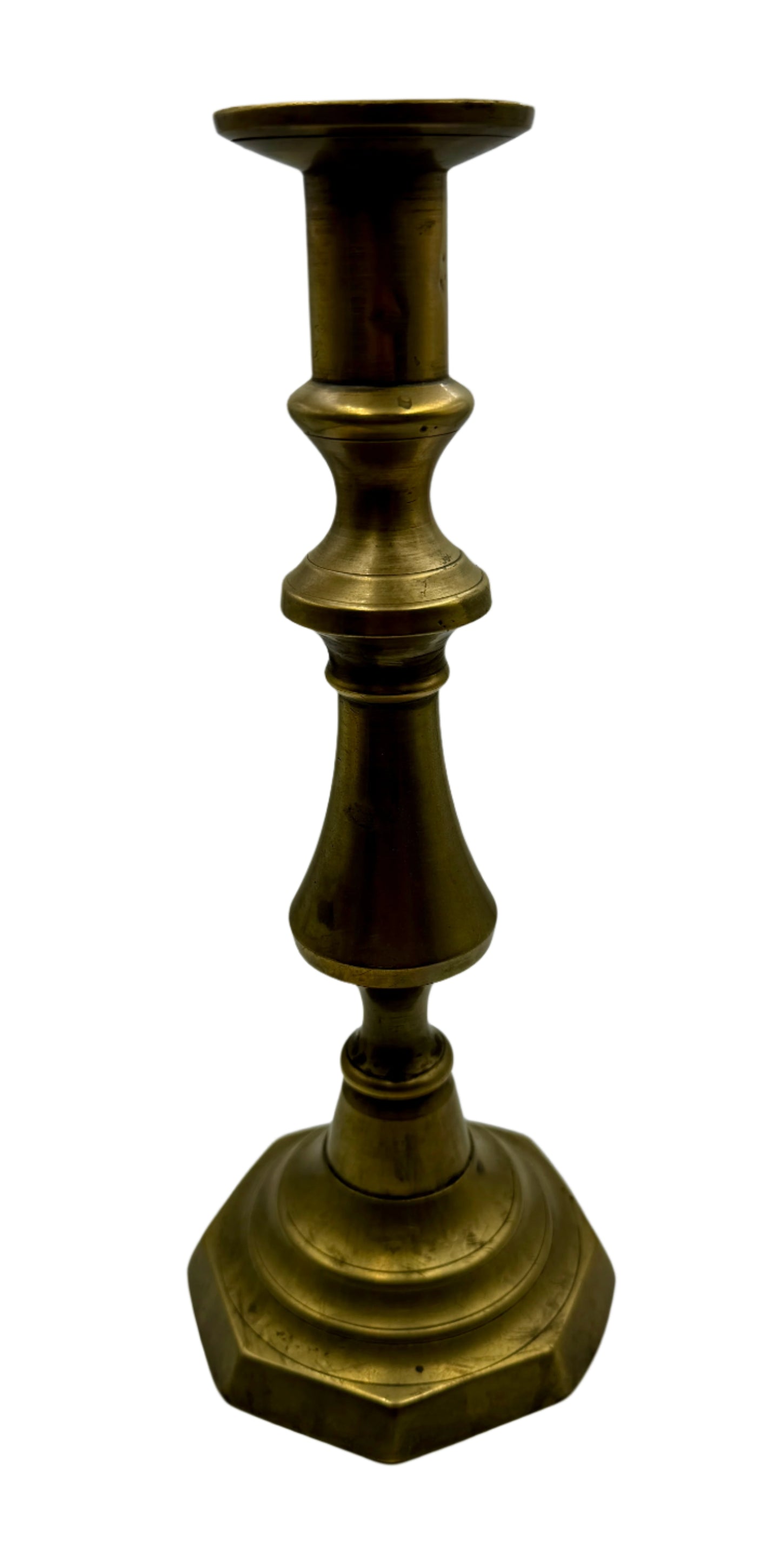 Antique 19th Century English Brass Candlestick with Octagonal Base