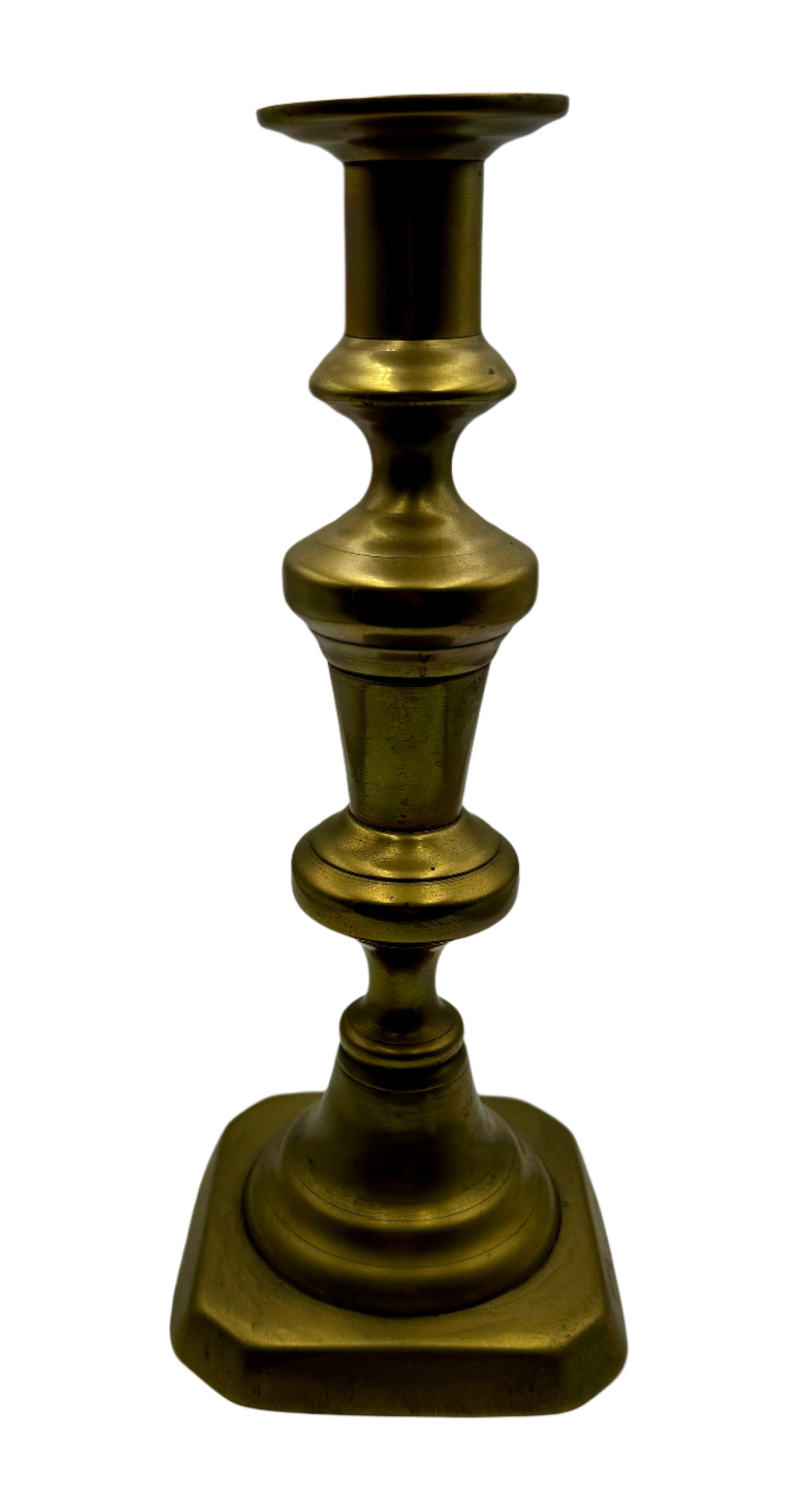 Antique 19th Century English Brass Candlestick with Square Base