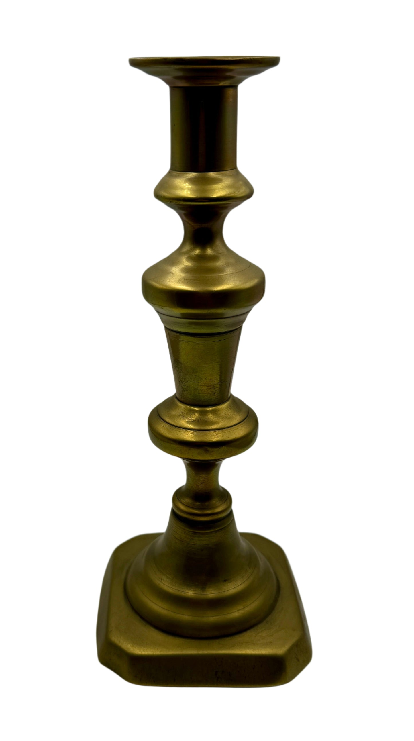 Antique 19th Century English Brass Candlestick with Square Base