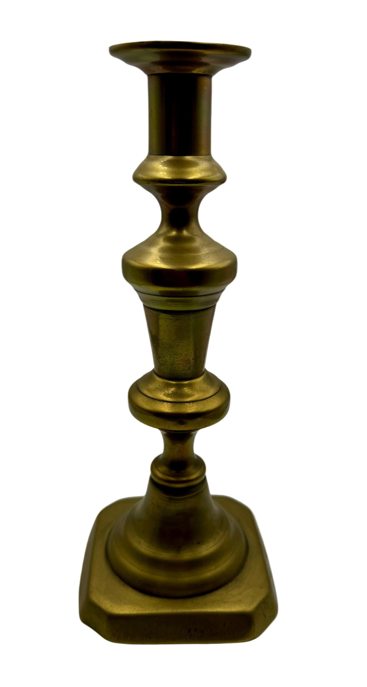 Antique 19th Century English Brass Candlestick with Square Base