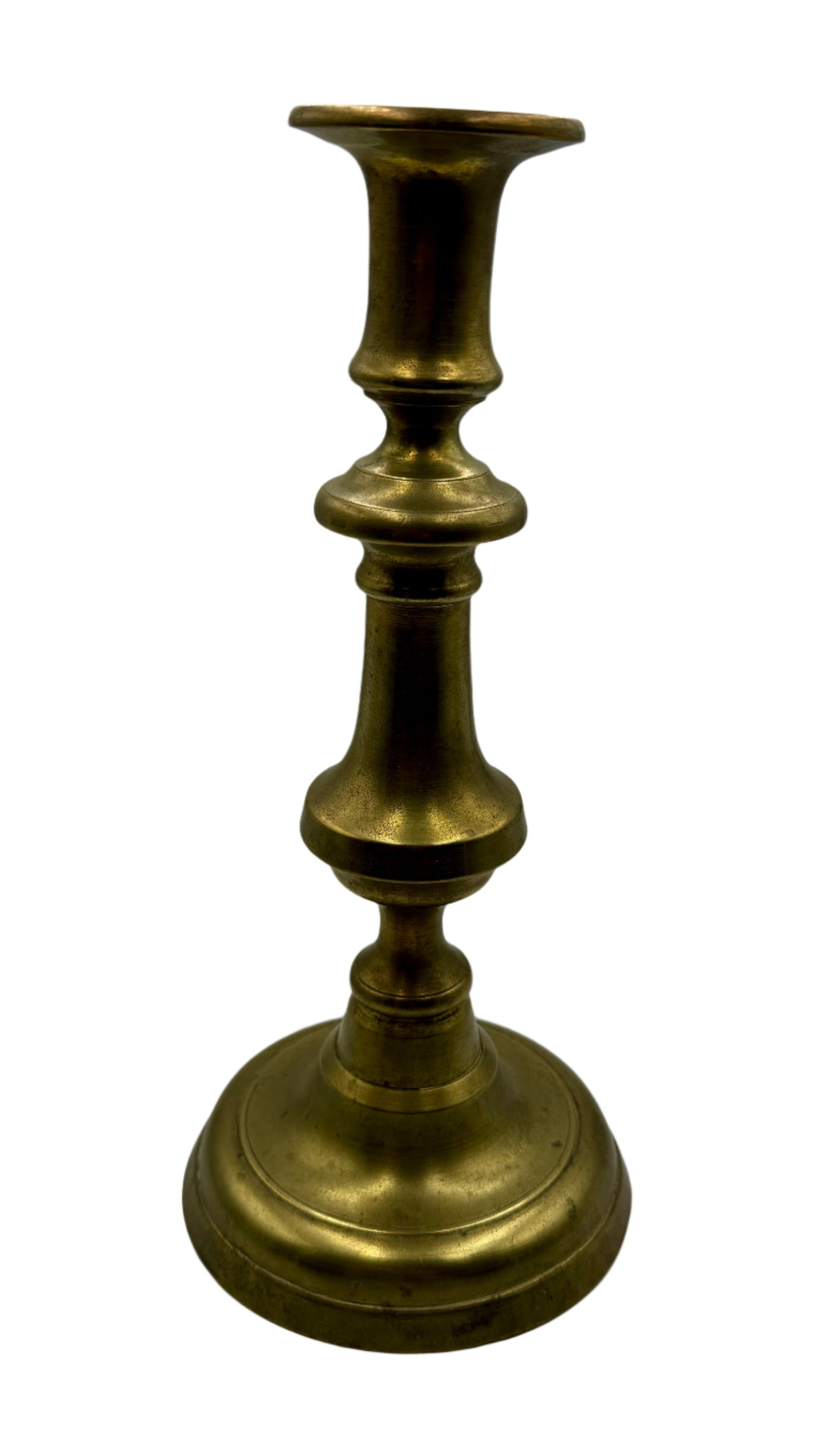 Antique 19th Century English Brass Candlestick with Stately Baluster Form