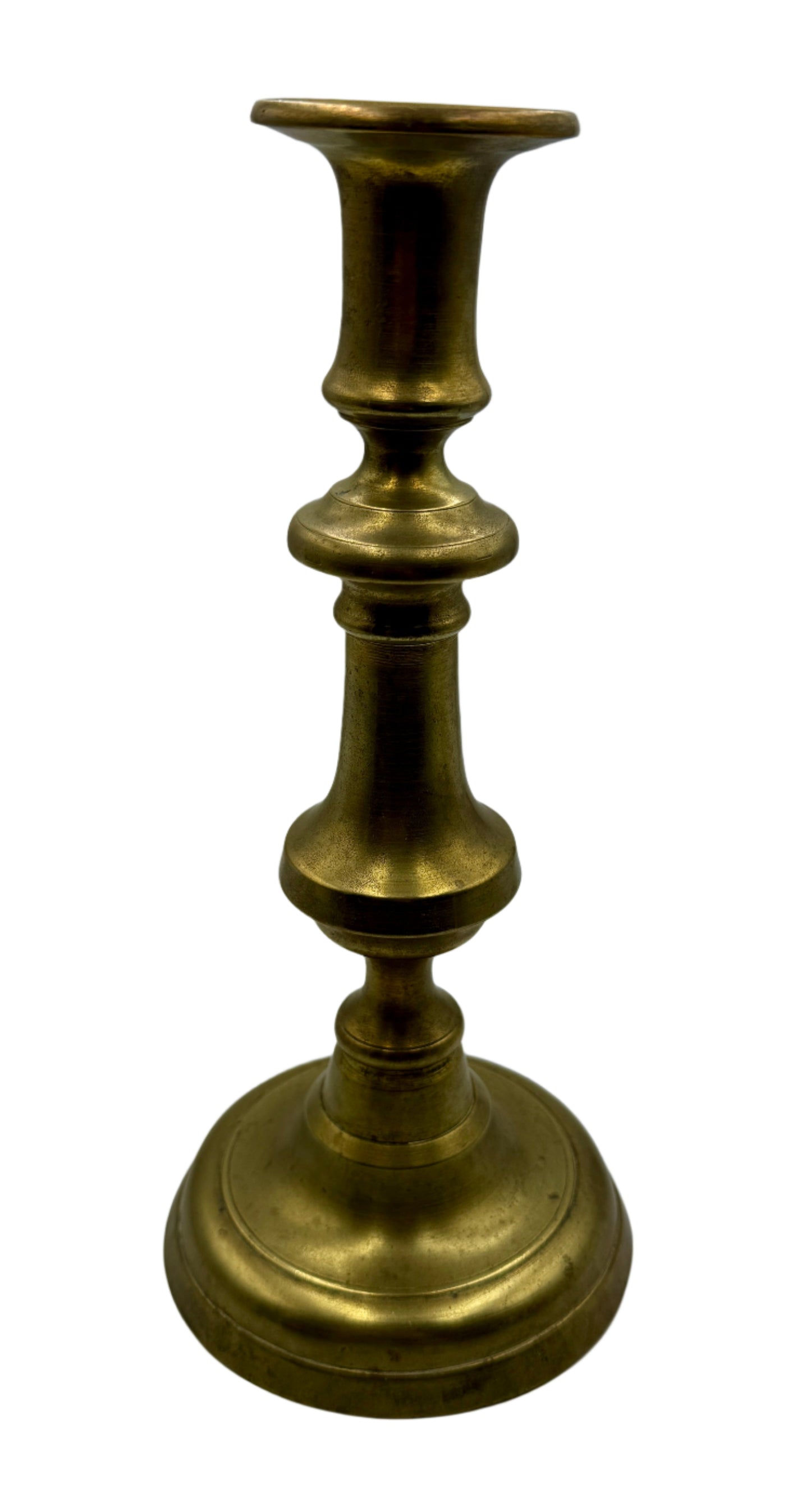 Antique 19th Century English Brass Candlestick with Stately Baluster Form