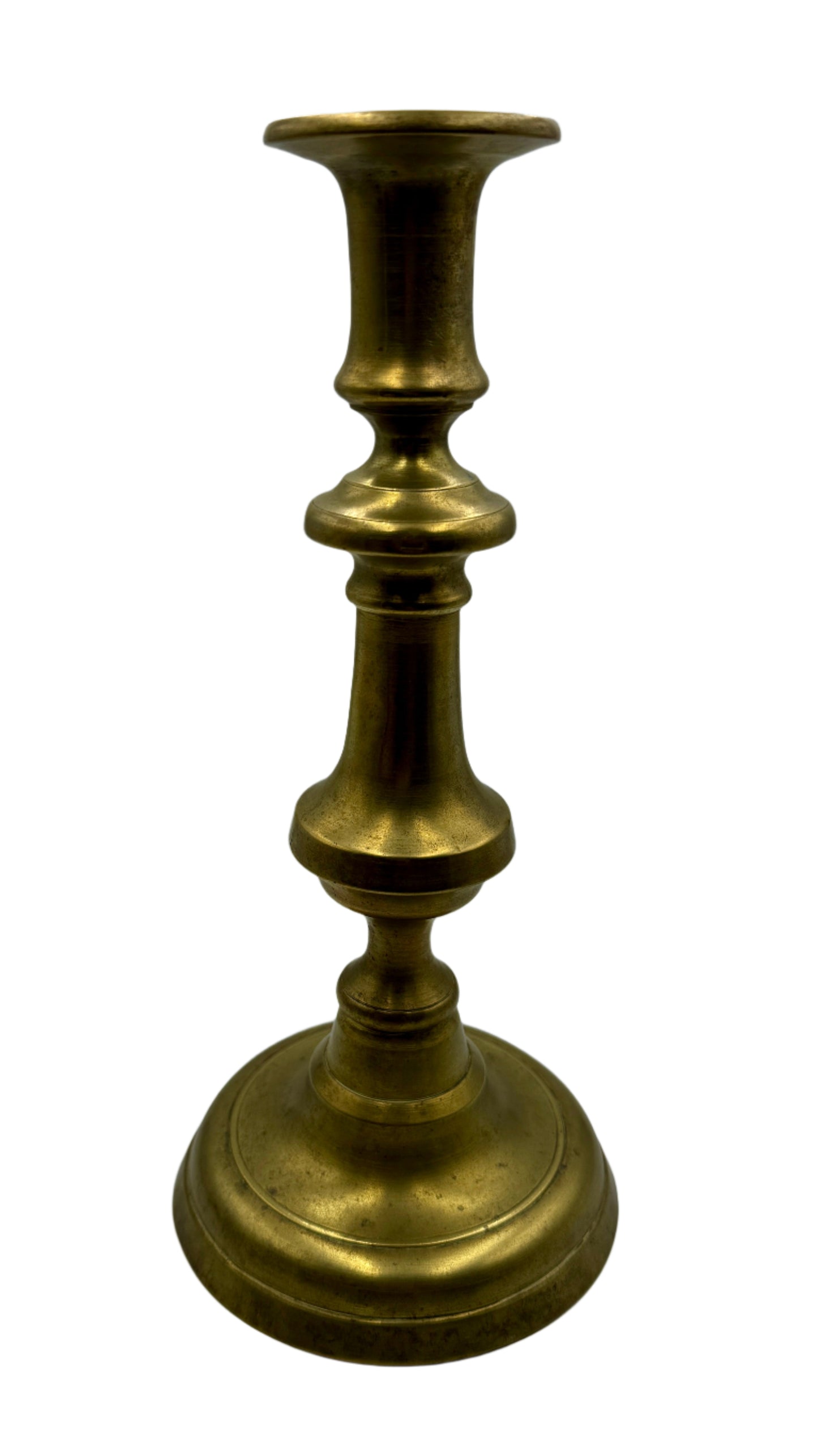 Antique 19th Century English Brass Candlestick with Stately Baluster Form