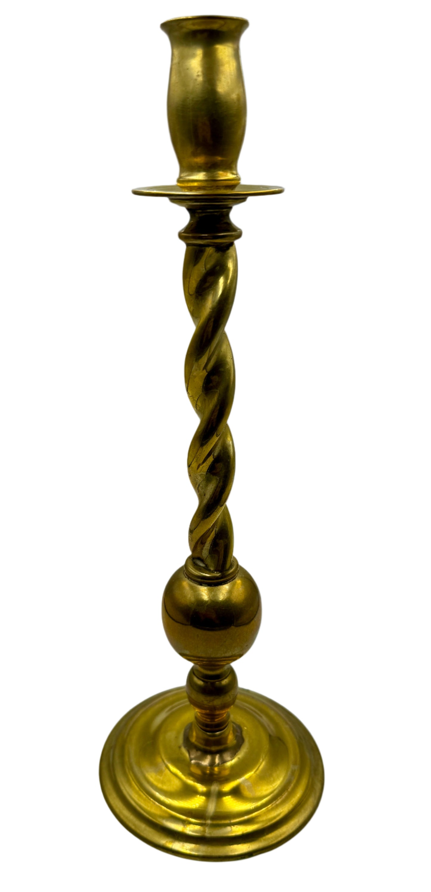 Antique 19th Century Brass Candlestick with Spiral Column