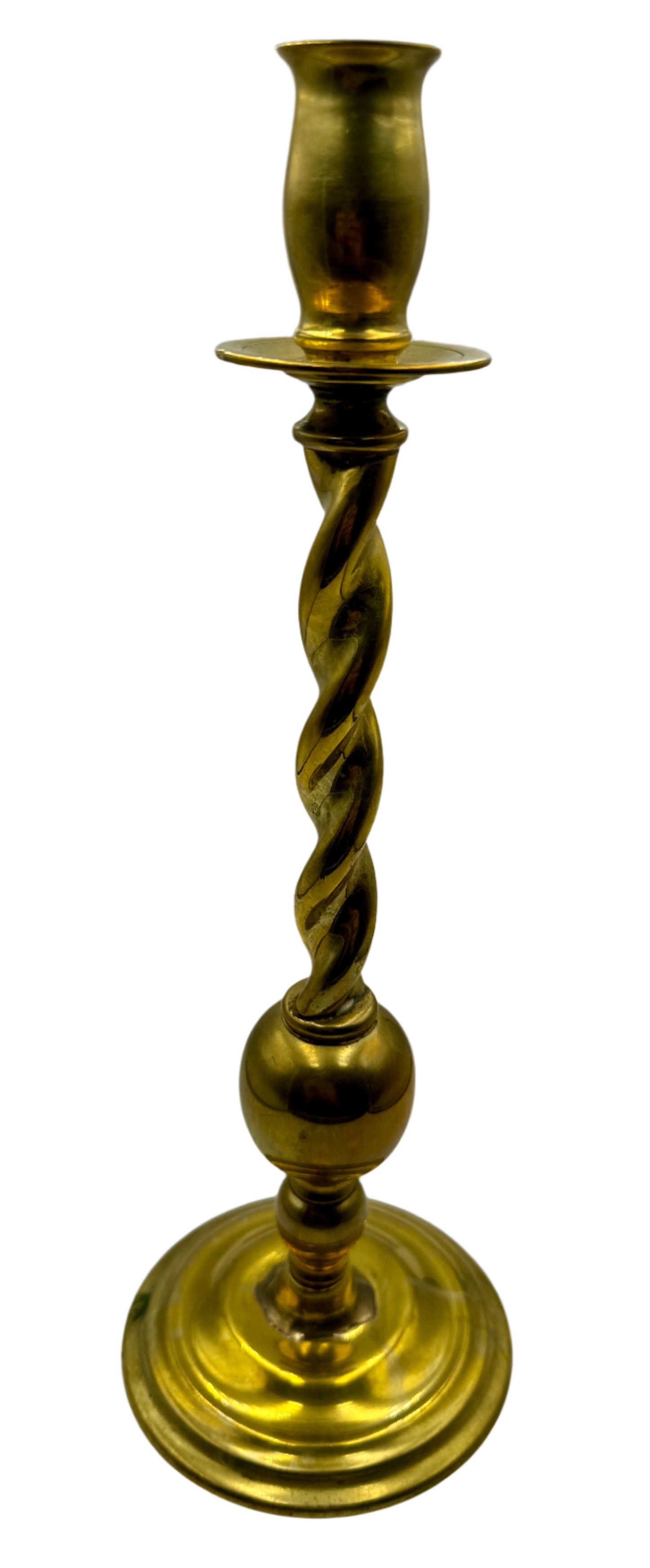 Antique 19th Century Brass Candlestick with Spiral Column