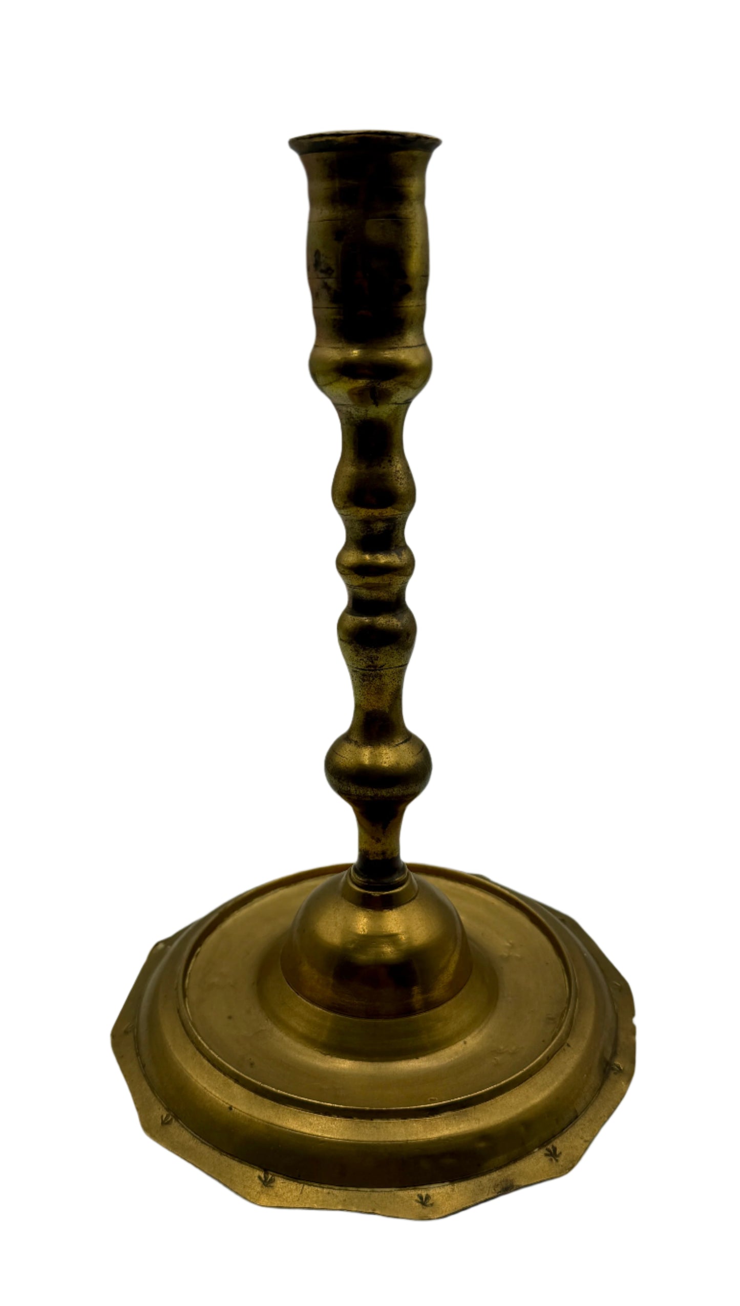 18th Century French Brass Candlestick with Octagonal Base