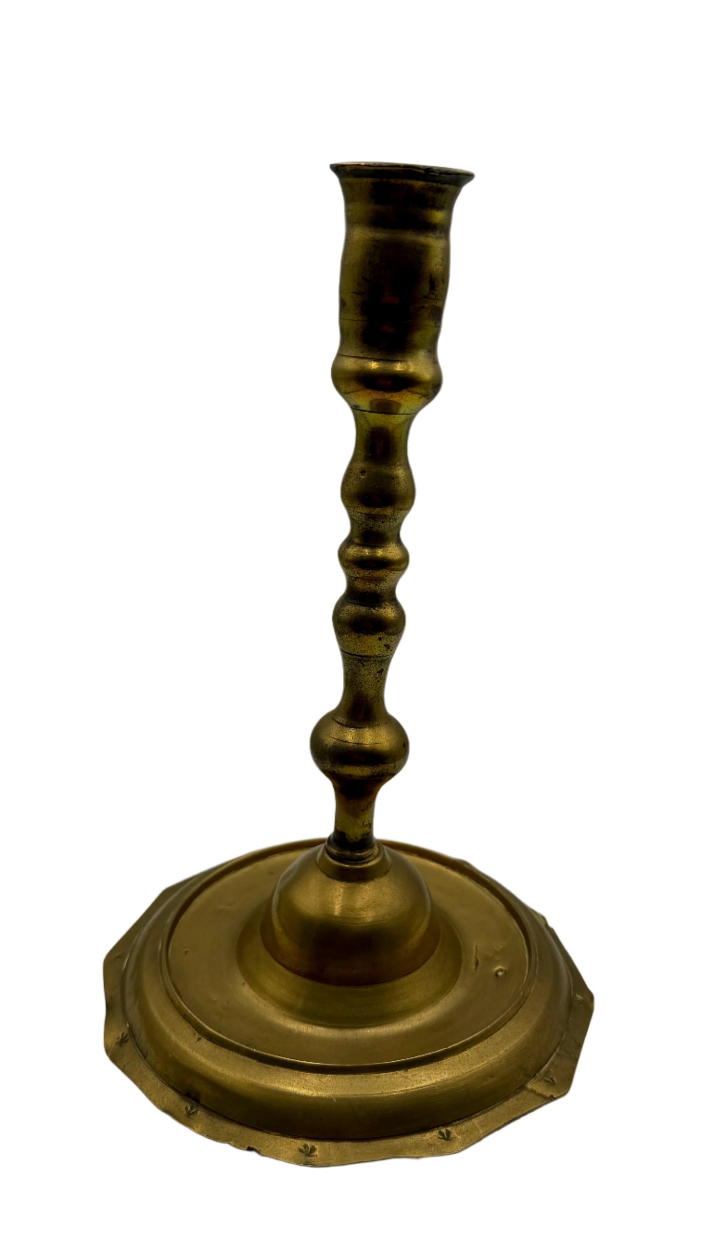 18th Century French Brass Candlestick with Octagonal Base