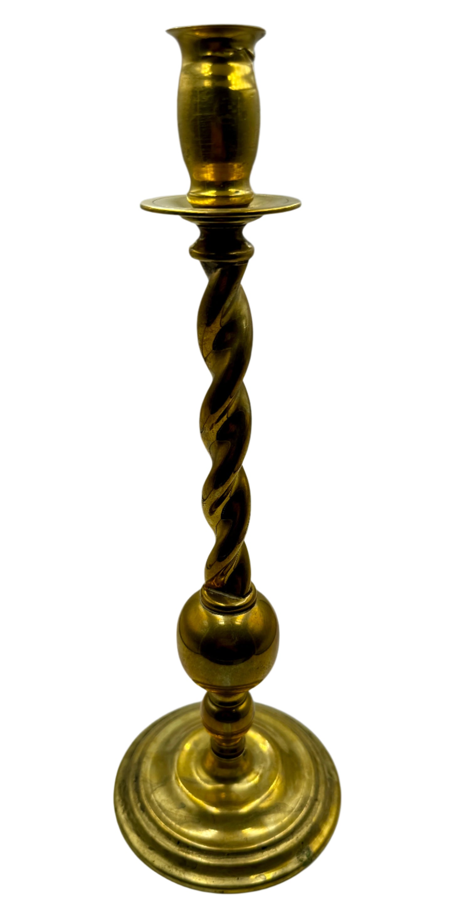 Antique 19th Century Brass Candlestick with Spiral Column