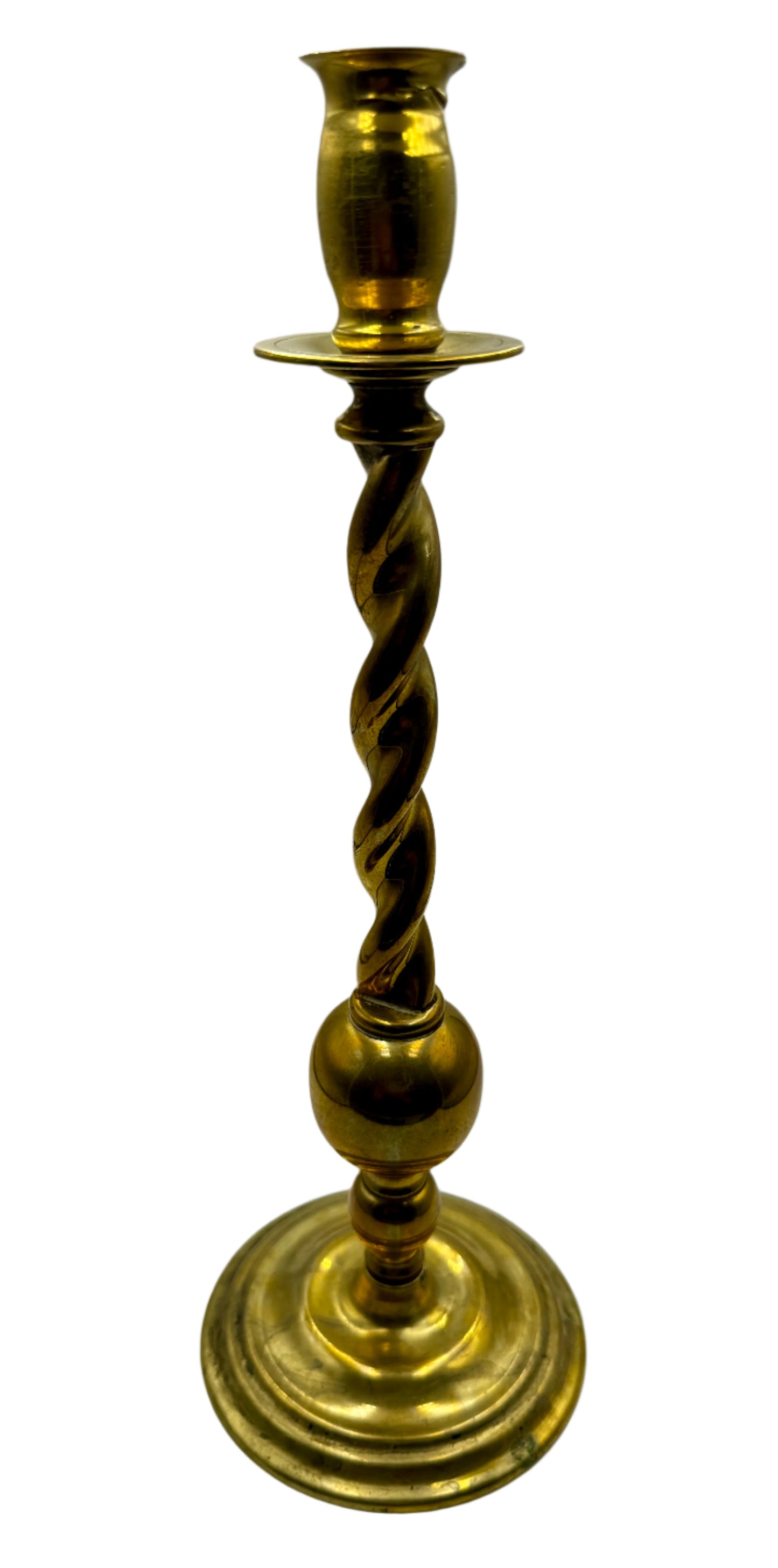 Antique 19th Century Brass Candlestick with Spiral Column