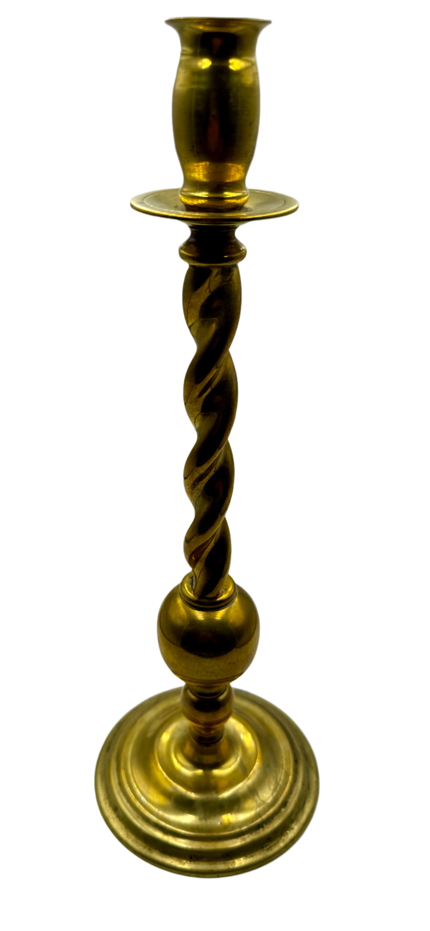 Antique 19th Century Brass Candlestick with Spiral Column