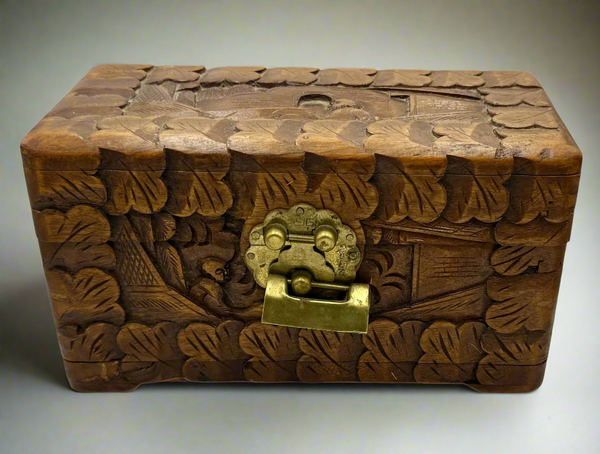 Vintage Chinese Camphor Wood Chest – Hand Carved, 1940s