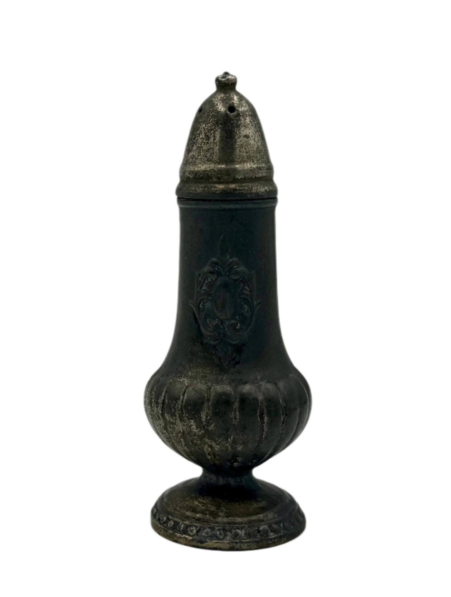 Antique Pewter Salt & Pepper Shaker – Ornate Rococo Revival Design, 19th Century