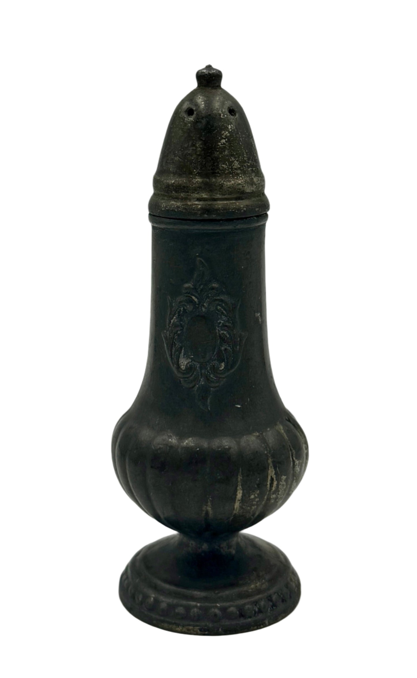 Antique Pewter Salt & Pepper Shaker – Ornate Rococo Revival Design, 19th Century