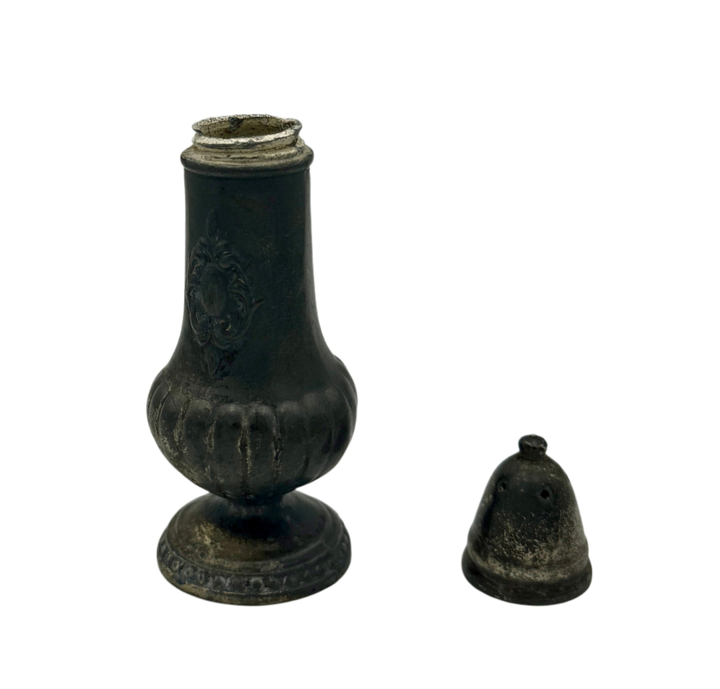 Antique Pewter Salt & Pepper Shaker – Ornate Rococo Revival Design, 19th Century