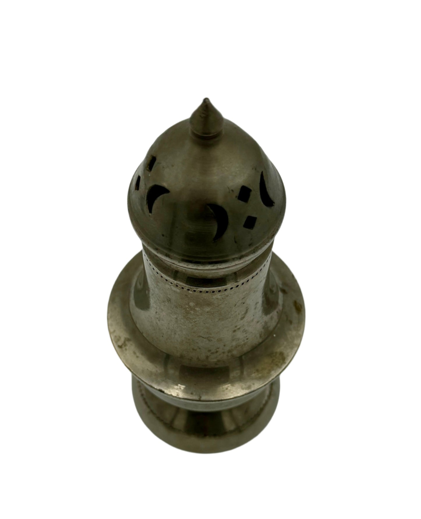 Antique Pewter Salt & Pepper Shaker – Pierced Dome with Crescent & Diamond Cutouts, 19th Century