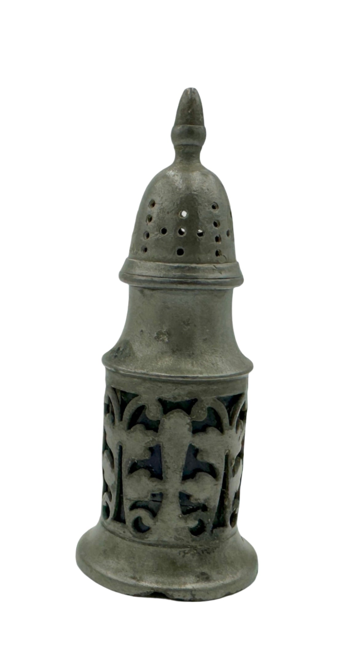 Antique James Dixon & Sons Pewter Salt & Pepper Shaker – Pierced Ornate Design, 19th Century