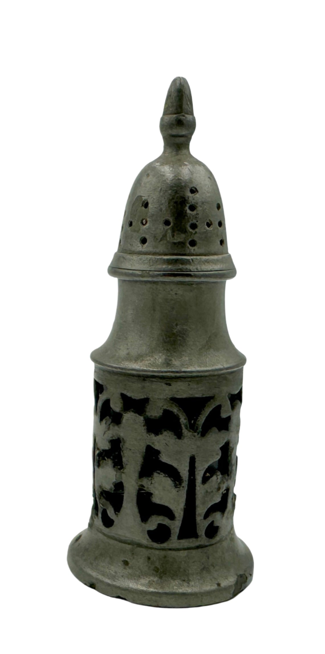 Antique James Dixon & Sons Pewter Salt & Pepper Shaker – Pierced Ornate Design, 19th Century