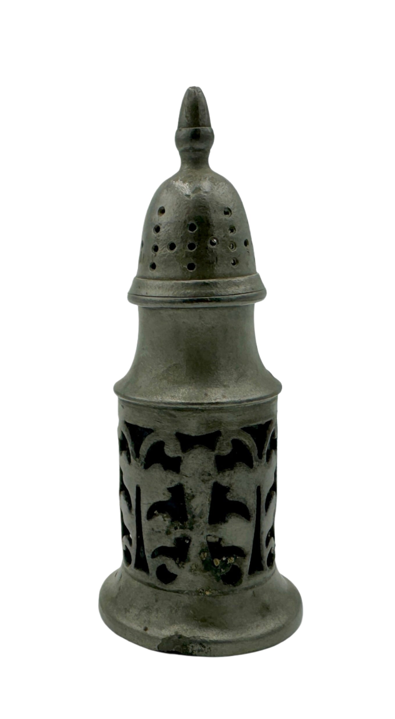 Antique James Dixon & Sons Pewter Salt & Pepper Shaker – Pierced Ornate Design, 19th Century