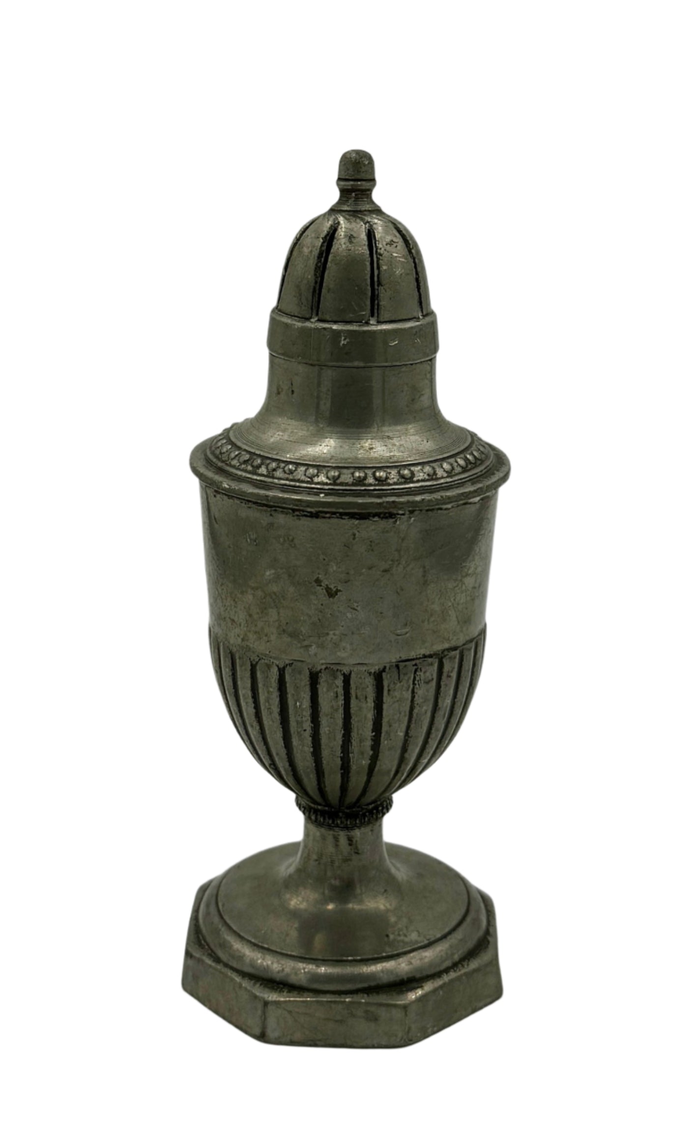 Antique Pewter Salt & Pepper Shaker – Urn Form with Octagonal Base, 19th Century
