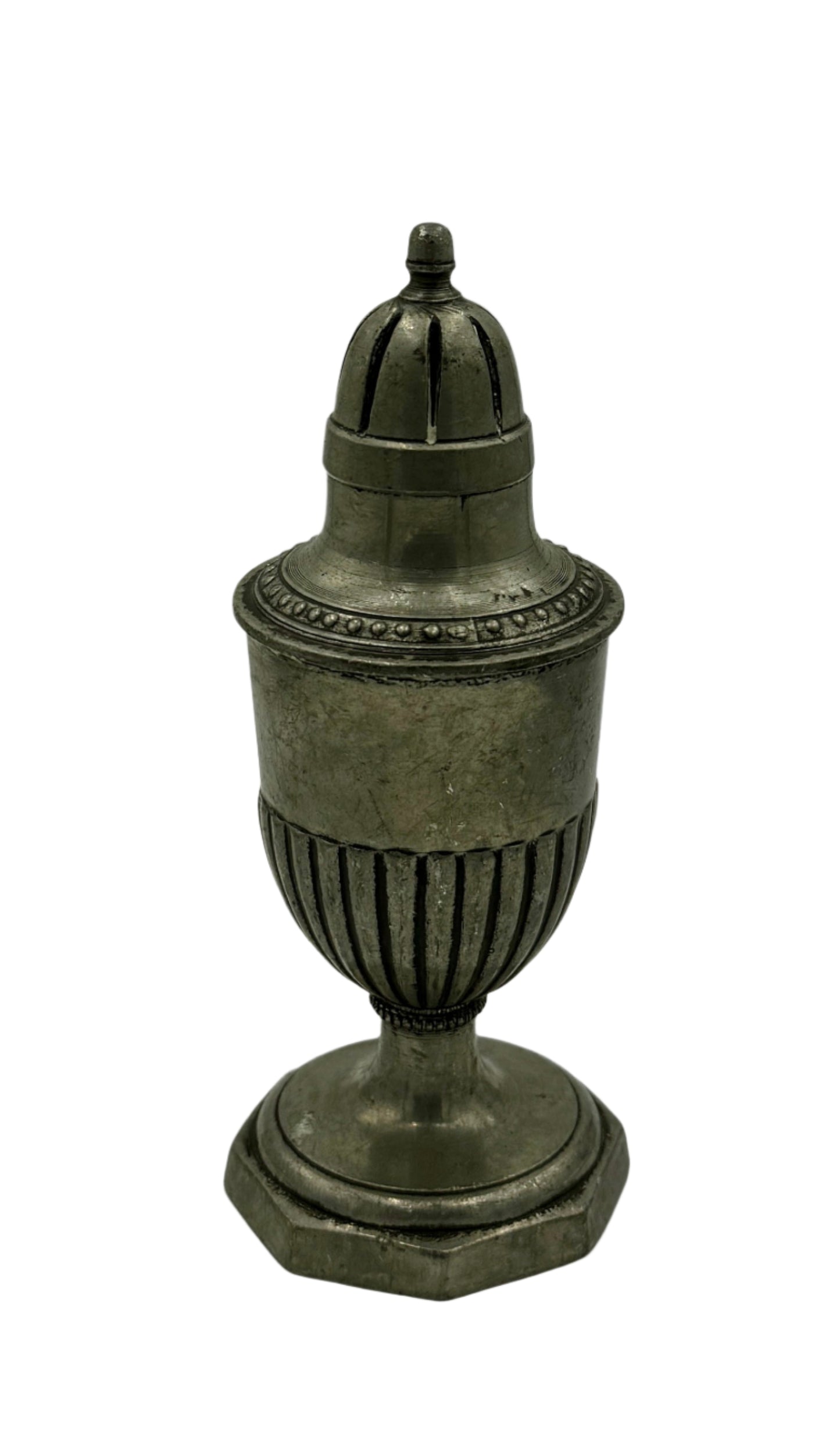 Antique Pewter Salt & Pepper Shaker – Urn Form with Octagonal Base, 19th Century