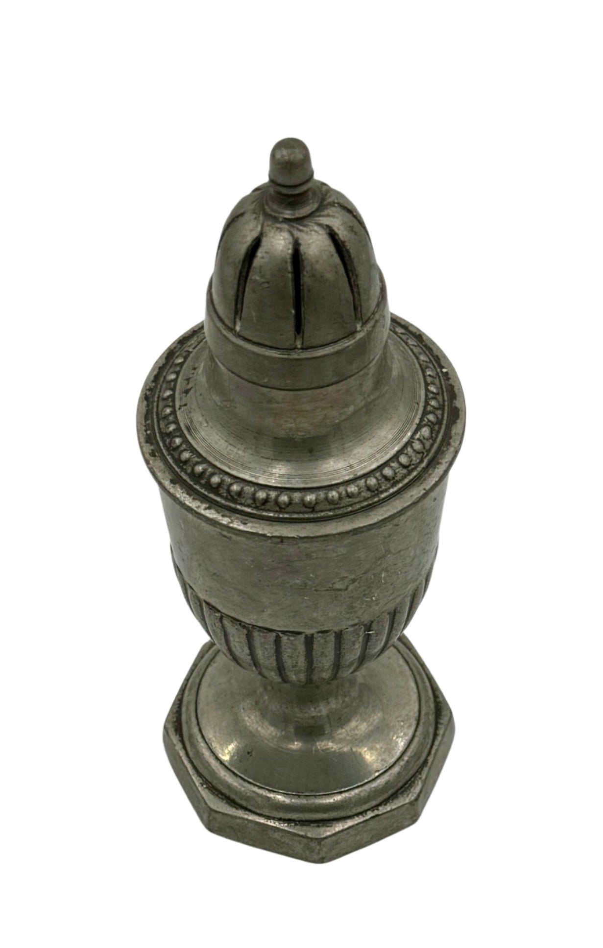 Antique Pewter Salt & Pepper Shaker – Urn Form with Octagonal Base, 19th Century