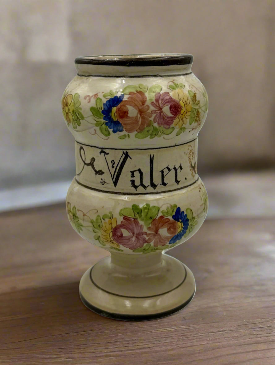 Antique Italian C.B.B. Bassano Apothecary Jar – Hand-Painted Ceramic with Floral Motifs