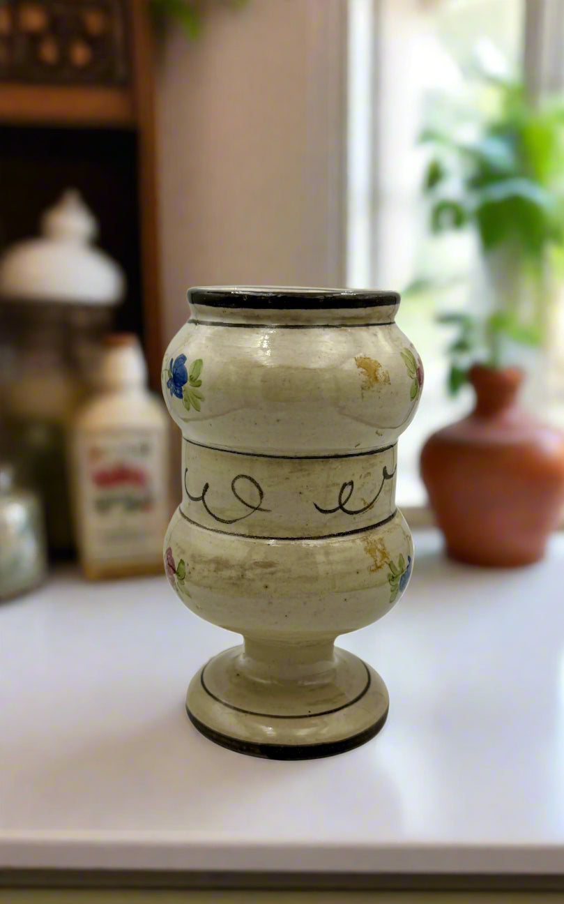 Antique Italian C.B.B. Bassano Apothecary Jar – Hand-Painted Ceramic with Floral Motifs