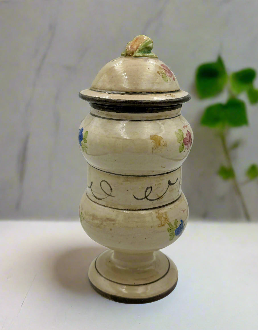Antique Italian C.B.B. Bassano Apothecary Jar – Hand-Painted Ceramic with Floral Motifs