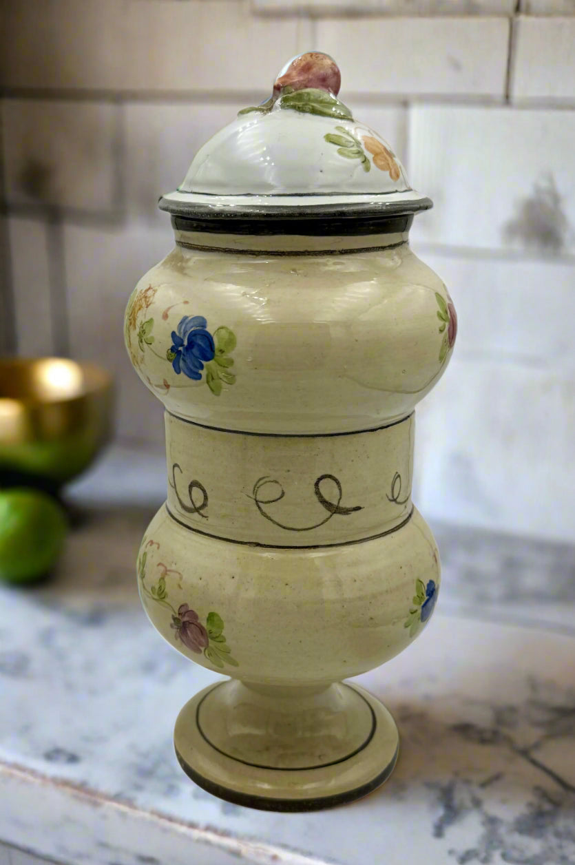 18th-Century Italian Bassano Faience Apothecary Jar – Rare Hand-Painted Ceramic