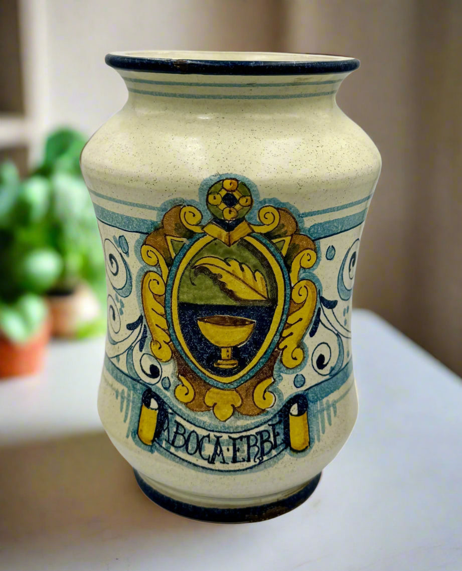 Antique Italian Majolica Pharmacy Jar – "ABOCA ERBE" Herb Storage Vessel