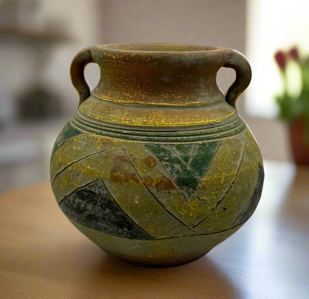 Antique Handcrafted Ceramic Jar – A Century-Old Rustic Treasure