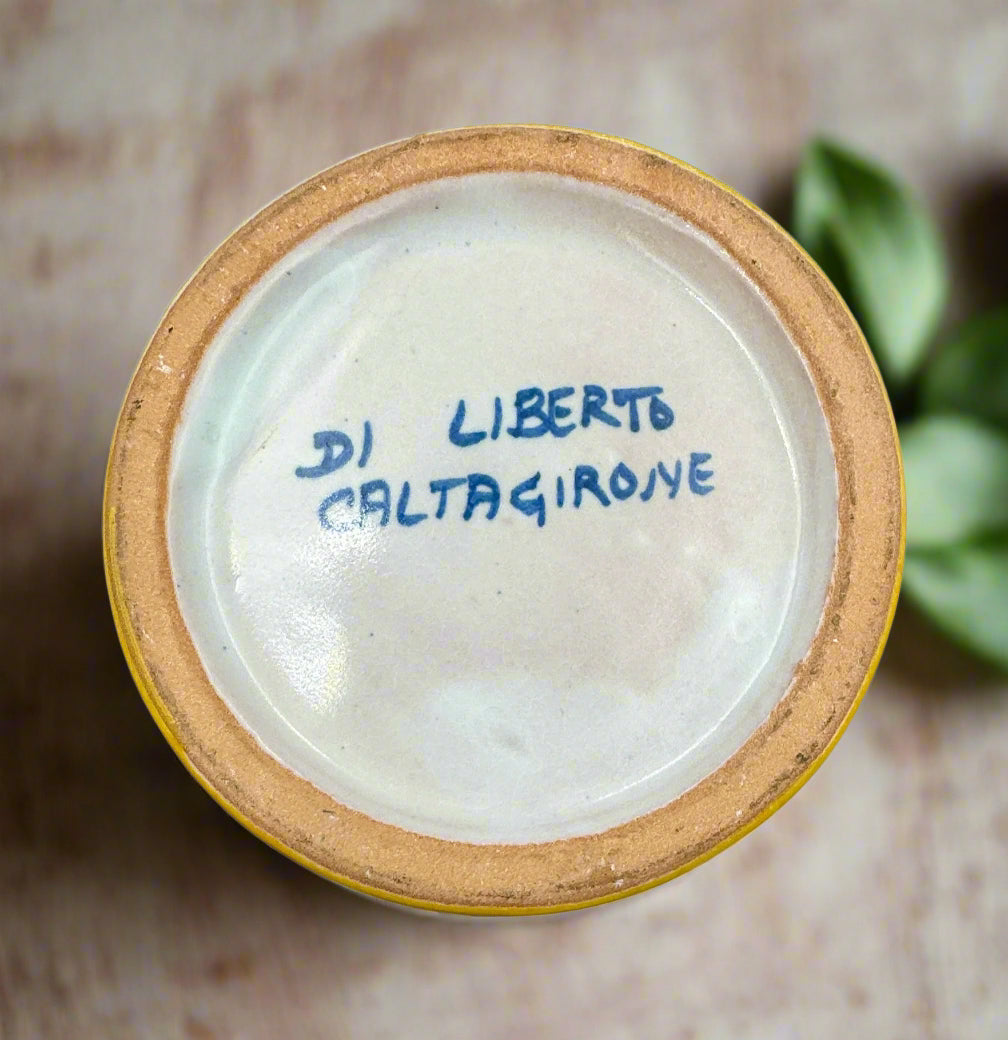 Antique Sicilian Majolica Pharmacy Jar – Hand-Painted by Di Liberto, Caltagirone