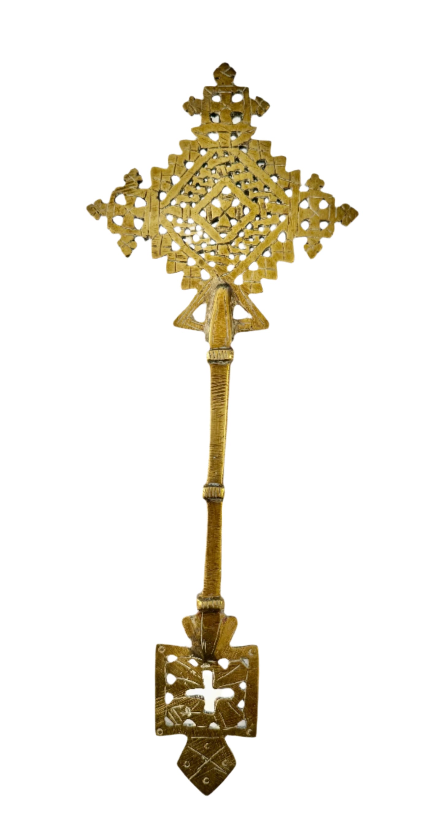 Antique Ethiopian Handcrafted Coptic Cross Processional Staff – Late 19th to Mid-20th Century