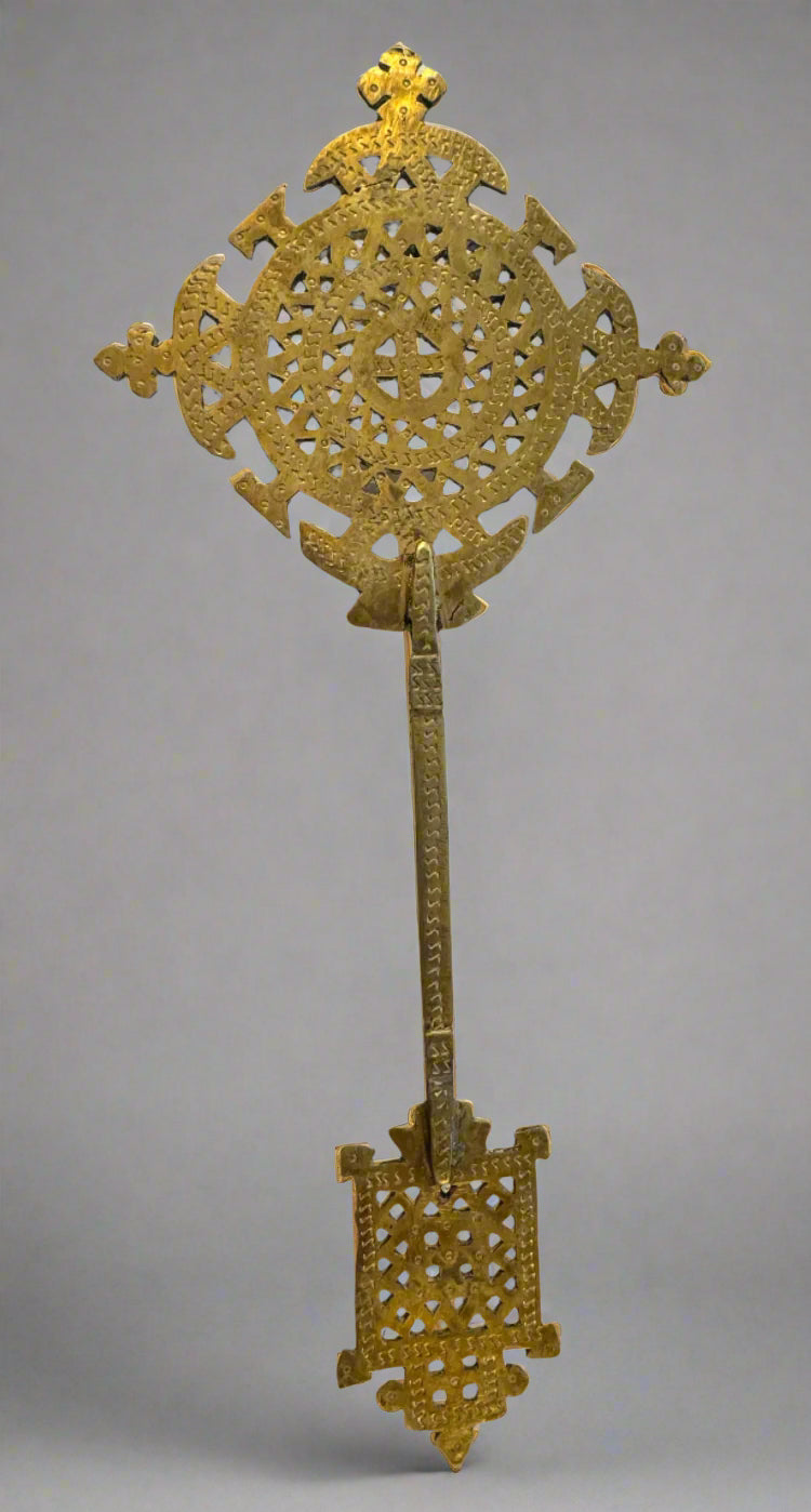Antique Ethiopian Coptic Processional Cross – 19th/Early 20th Century Handcrafted Brass Artifact