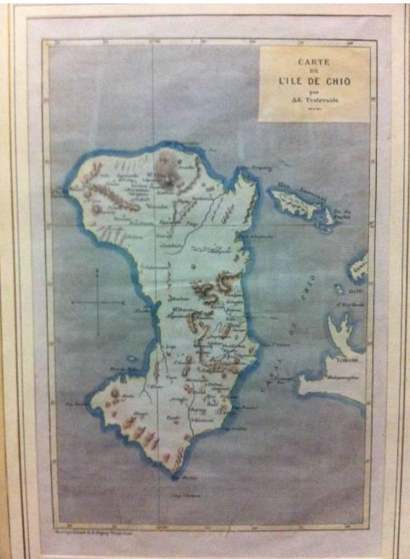 Engraving "CARTE DE L'ILE DE CHIO" par Ad. Testevuide, 1877