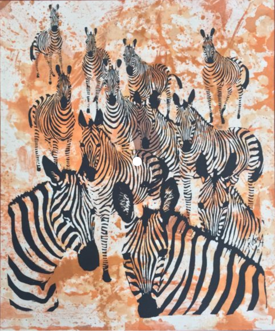 Batik Silk, Rare 1970's Robin Anderson African Zebra Framed