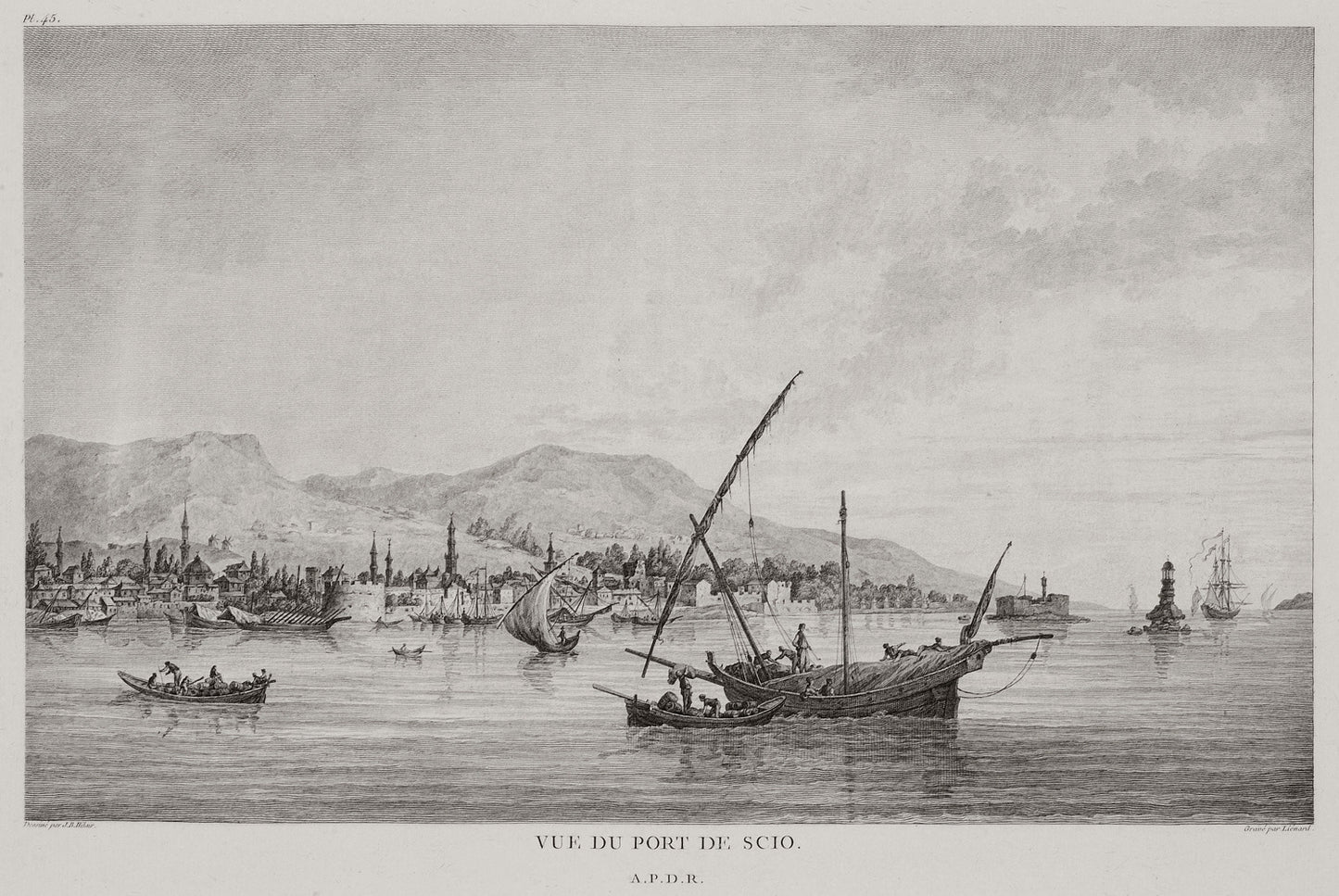 Copper Engraving, "Vue du port de Scio - Choiseul-gouffier Gabriel Florent Auguste De", 1782