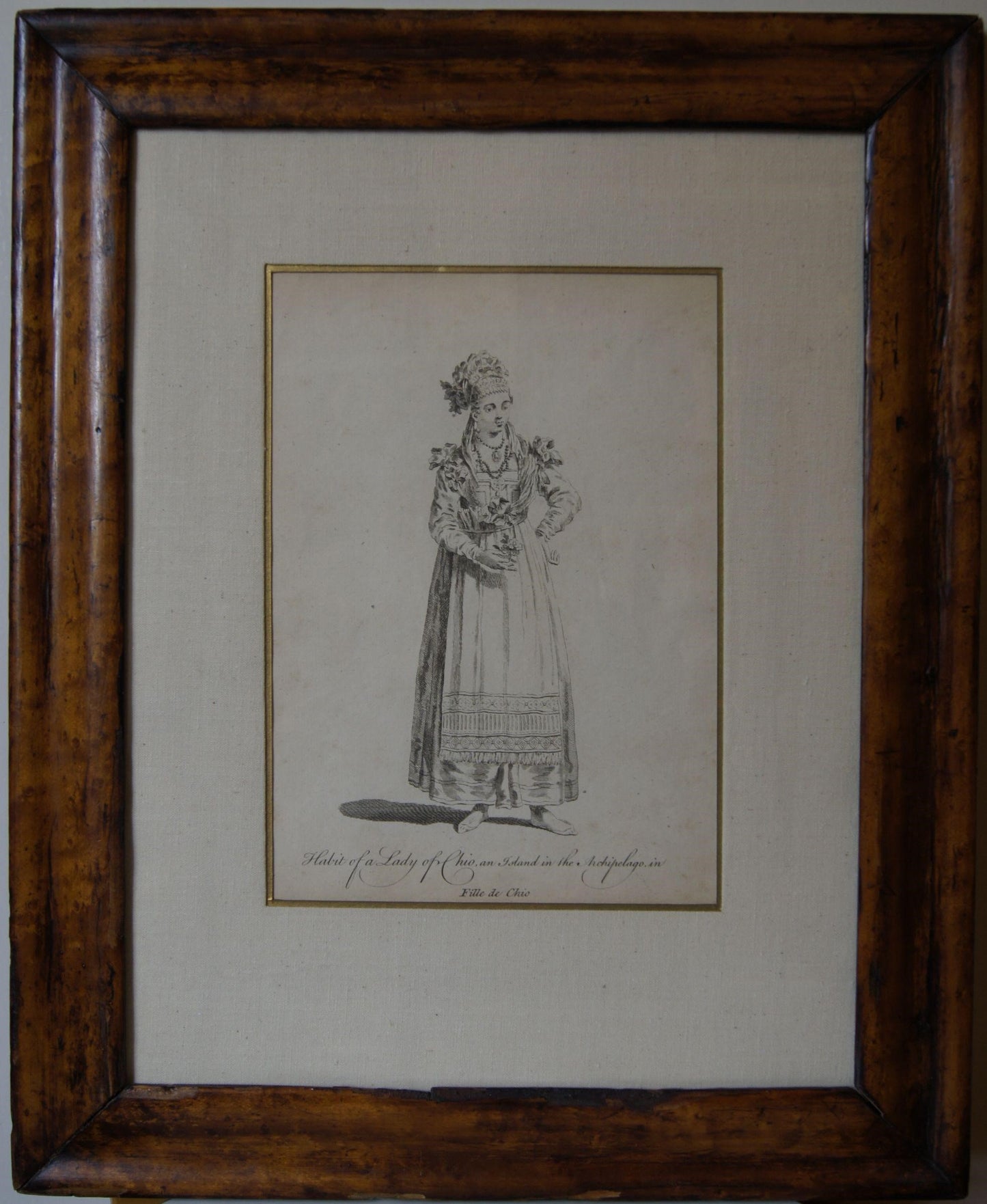 18th-Century Engraving – "Habit of a Lady of Chio" – Greek Archipelago Traditional Costume