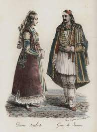 Copper Engraving, "Fils d'an General de Sparte, Prince grec de Scio, Dame Souliote, Grec de Janina", 1827